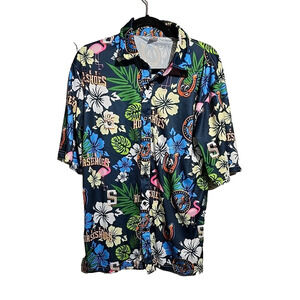 Destroyer Rocks Blue‎ Hawaiian Short Sleeve Button Down Shirt Men's Size Medium